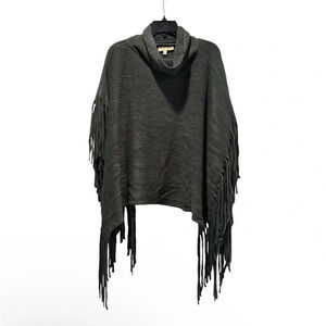 BAAZZARA Grey Cowl Neck Fringed Poncho